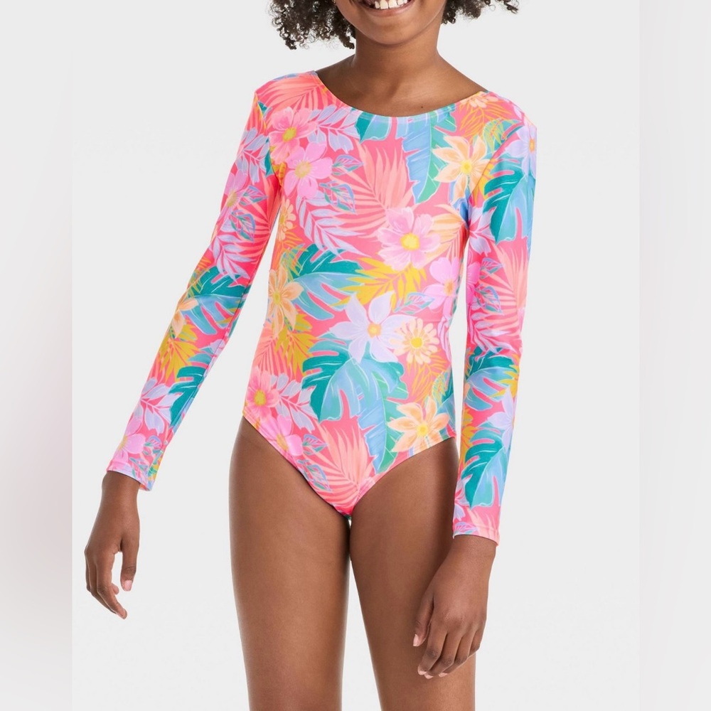 Girls Tropical Blooms Floral One Piece Swimsuit  S(6/7)